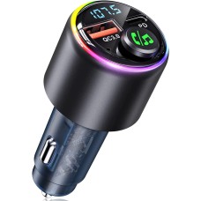 CIRYCASE Bluetooth 5.3 Car Adapter, Type-C PD 30W & QC3.0 18W USB Car Charger, Cigarette Lighter Car Bluetooth FM Transmitter for Music & Hands-Free Call, Joystick Button Design & 7 Colors LED Backlit