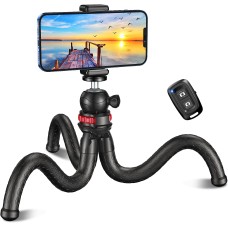 CIRYCASE Phone Tripod, Flexible Mini Selfie Stick Tripod with Wireless Remote, 360° Rotating Portable Camera Tripod Stand Compatible with Cellphones & Sports Camera, Ideal for Selfies/Video Recording