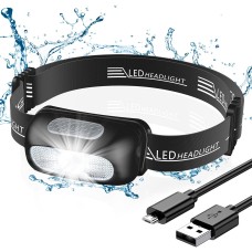 CIRYCASE Head Torch, Ultra-Light Rechargeable LED Headlamp with White Red Light, IPX4 Waterproof & 5 Modes Adjustable Headlamp for Adults & Kids, 200 Lumen Headlight for Outdoor, Camping, Cycling