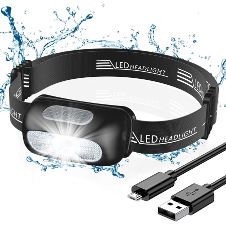 CIRYCASE Head Torch, Ultra-Light Rechargeable LED Headlamp with White Red Light, IPX4 Waterproof & 5 Modes Adjustable Headlamp for Adults & Kids, 200 Lumen Headlight for Outdoor, Camping, Cycling