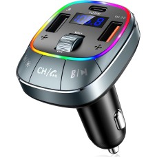CIRYCASE Bluetooth Car Adapter, [PD 30W+QC 3.0] [Stronger Dual Mic & Bass Boost] Bluetooth 5.0 FM Transmitter for Car, Wireless Radio Adapter Hands-Free Car Kit with Stunning 8 Colors Backlit & U Disk