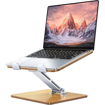 CIRYCASE Holz + Aluminium Laptop Ständer, Tragbarer Laptop Stand, Laptopständer Höhenverstellbarer Ergonomischer, Notebook Ständer Kompatibel mit MacBook Pro/Air, 10-16" Laptops Präsentationsständer