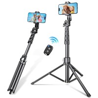 CIRYCASE Phone Tripod, 177cm Extendable Selfie Stick Travel Tripod Aluminum with Wireless Remote, Lightweight Portable & Adjustable Angle, Camera Tripod Compatible with iPhone/Samsung/Mic/Fill Light