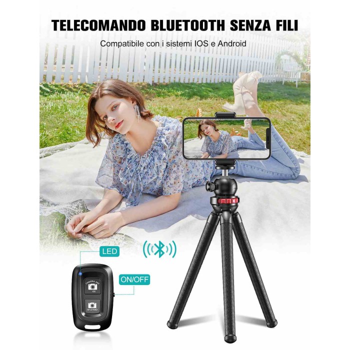 Treppiede Flessibile Per Smartphone Con Telecomando Wireless – Asta Estensibile In Alluminio E Gambe Octopus
