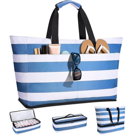 CIRYCASE Strandtasche XXL Familie mit Kühlfach, 54L Große Badetasche Strandtasche mit Reißverschluss & Nassfach, Faltbare Wasserdicht Beach Bag Mädchen Handtasche Shopper Damen für Reisen/Fitness/Pool