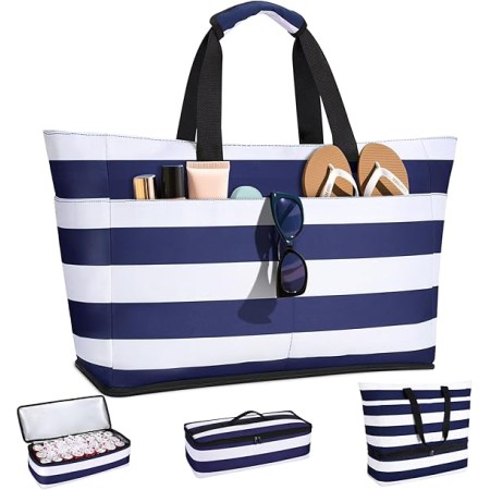 CIRYCASE Beach Bag with Cooler, 54L Extra Large Beach Bags for Women, Waterproof Summer Zipped Beach Tote Bag with Wet Compartment, Essentials Family Foldable Travel Bags for Pool Shopping Gym Picnic  (Navy Blue)
