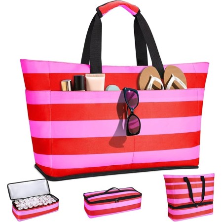 CIRYCASE Strandtasche XXL Familie mit Kühlfach, 54L Große Badetasche Strandtasche mit Reißverschluss & Nassfach, Faltbare Wasserdicht Beach Bag Mädchen Handtasche Shopper Damen für Fitness/Pool