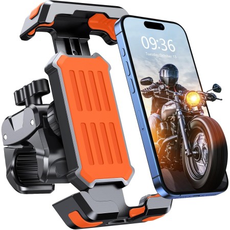 CIRYCASE Bike Phone Holder, [3s Install & Ultimate Anti-vibration] Motorcycle Phone Holder for Bike, 360° Rotatable & Upgraded Handlebar Clamp Bike Mount Adapter for MTB/ATV/Scooter, 4.7-6.8” Phones (Orange)