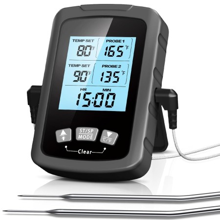 CIRYCASE Fleischthermometer Digital, Schnell & Präzise Ablesbares Ofenthermometer mit Zwei 16,3cm Edelstahlsonden, Grillthermometer mit Auto ON/OFF, Timer & LCD Bildschirm, für Kochen, BBQ